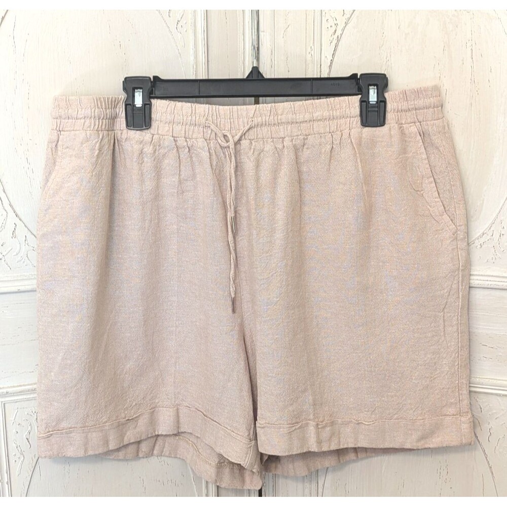 Anne Klein Shorts Khaki Linen Blend Pull On Drawstring - Size Large - POCKETS